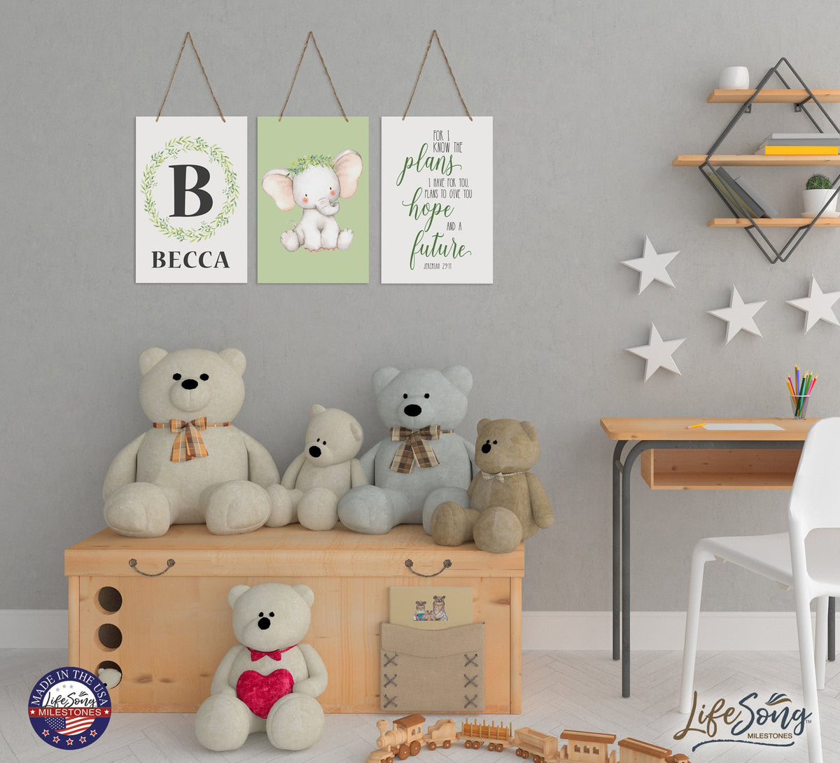 Personalized 3 Piece Nursery Wall Decor Monogram - I Know The Plans - LifeSong Milestones