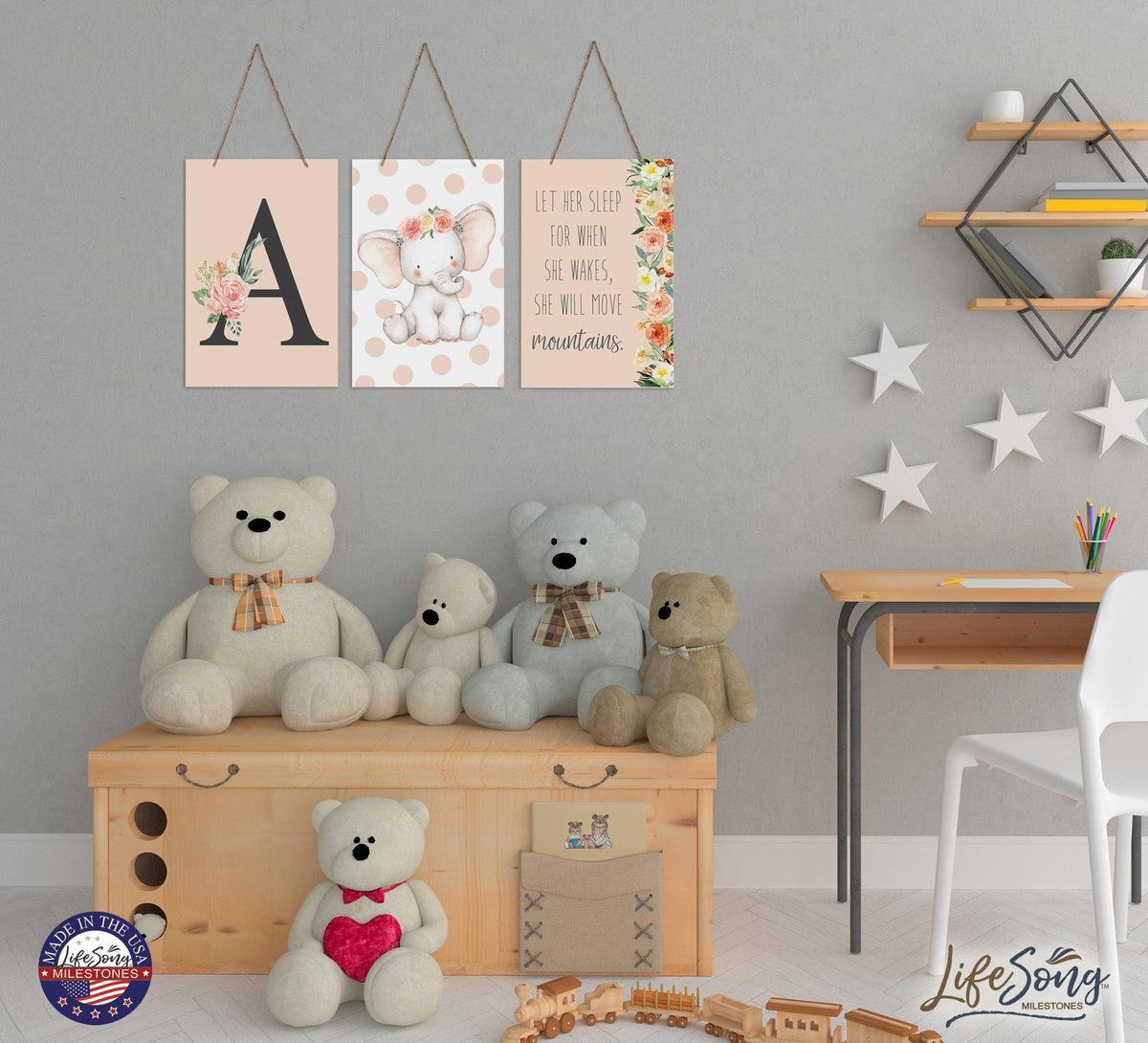 Personalized 3 Piece Nursery Wall Decor Monogram - Let Her Sleep - LifeSong Milestones