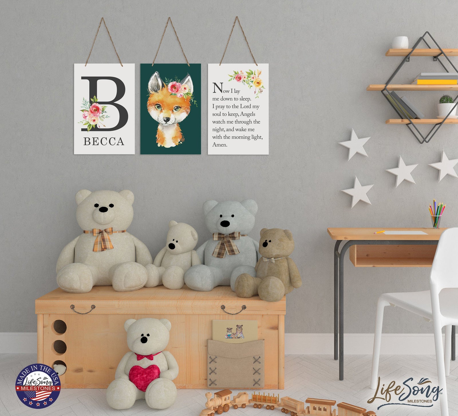 Personalized 3 Piece Nursery Wall Decor Monogram - Nighttime Prayer - LifeSong Milestones