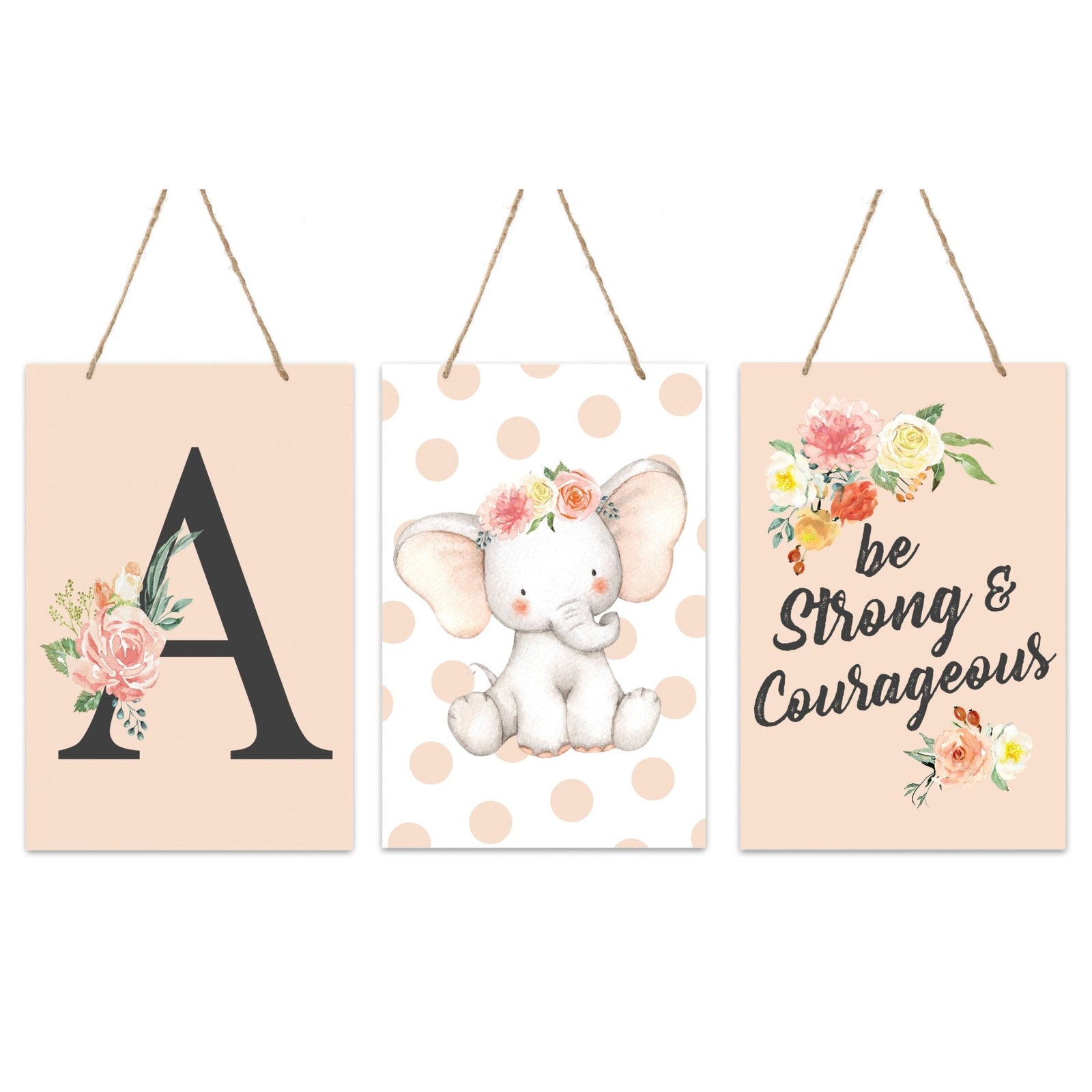 Personalized 3 Piece Nursery Wall Decor Monogram - Strong & Courageous - LifeSong Milestones