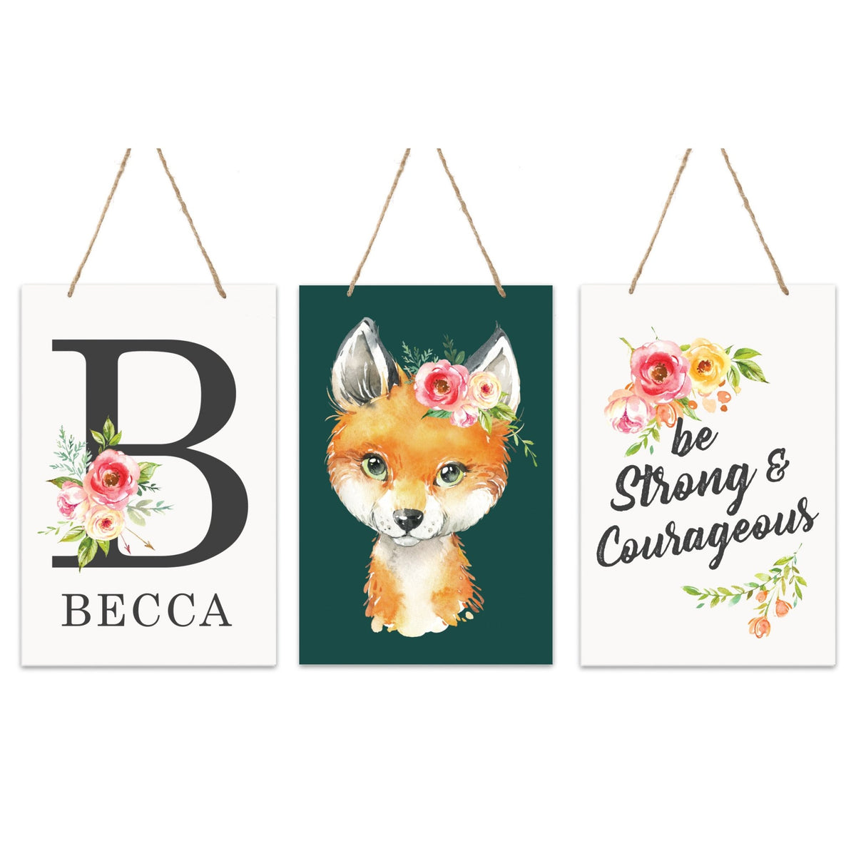 Personalized 3 Piece Nursery Wall Decor Monogram - Strong & Courageous - LifeSong Milestones