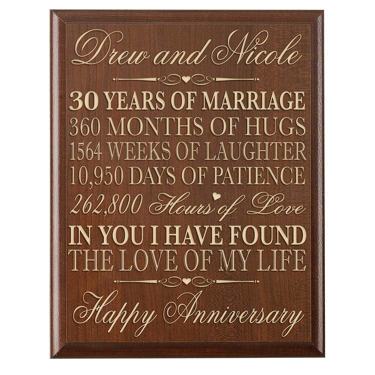 Personalized 30th Anniversary Wall Plaque Gift - Love Of My Life - LifeSong Milestones