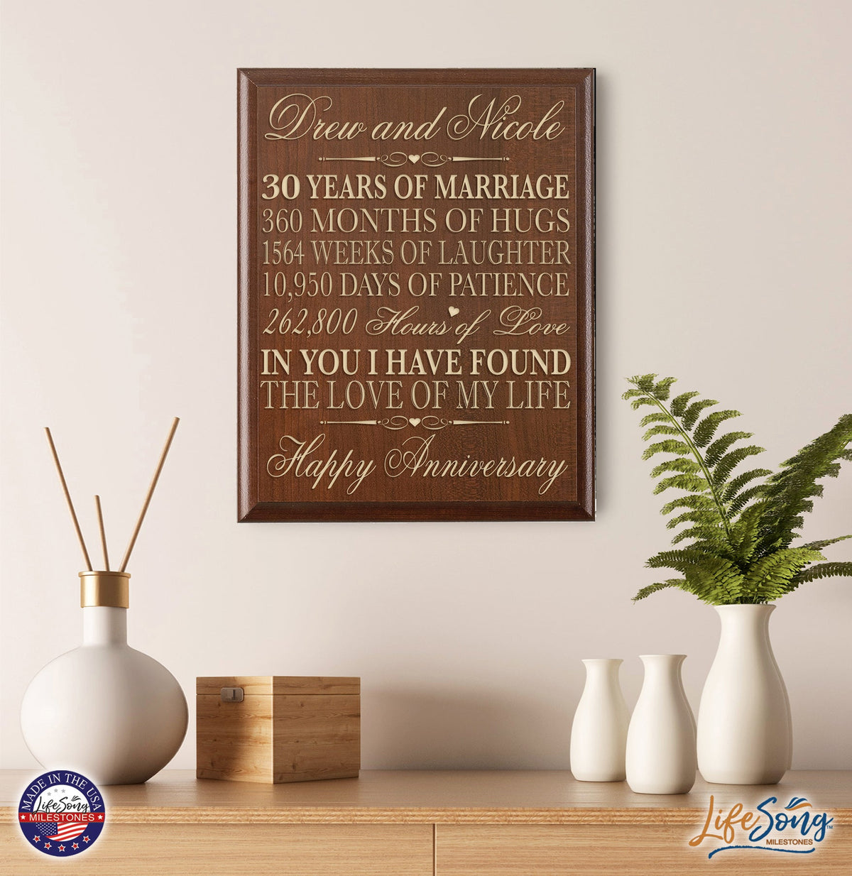 Personalized 30th Anniversary Wall Plaque Gift - Love Of My Life - LifeSong Milestones