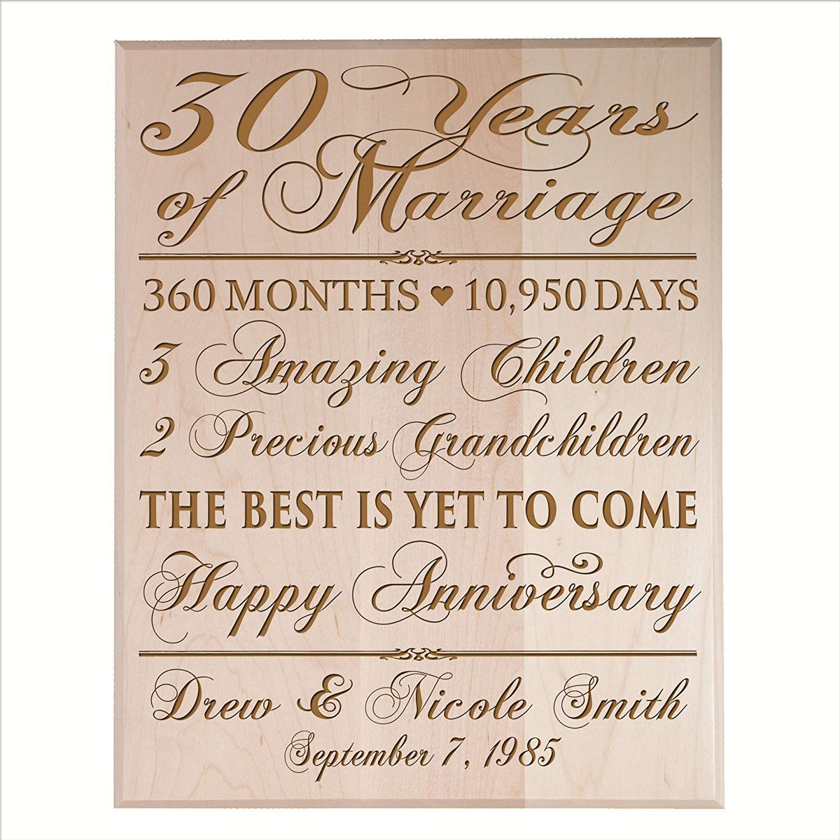Personalized 30th Anniversary Wall Plaque - The Best Is Yet To Come - LifeSong Milestones
