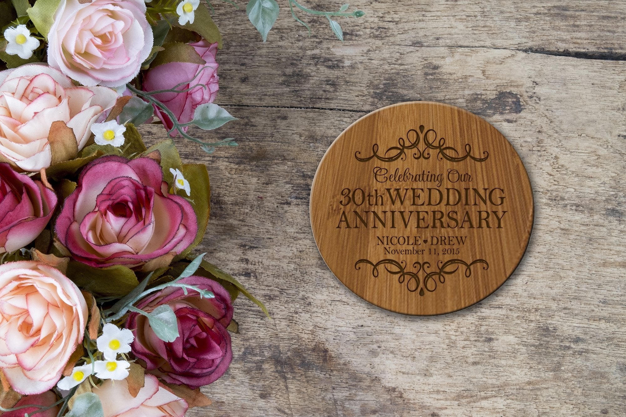 Personalized 30th Wedding Anniversary Bamboo 6pcs Coaster Set - LifeSong Milestones