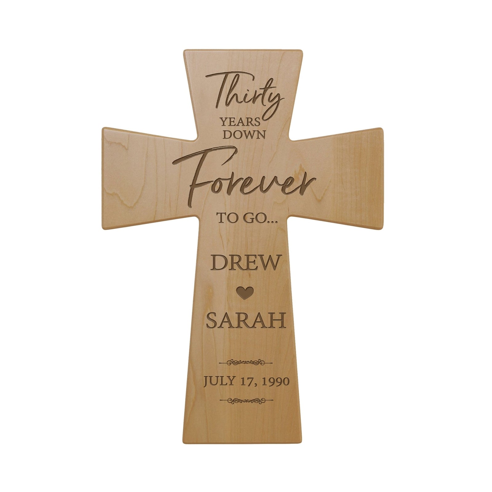 Personalized 30th Wedding Anniversary Hanging Wall Cross - Thirty Years Down - LifeSong Milestones