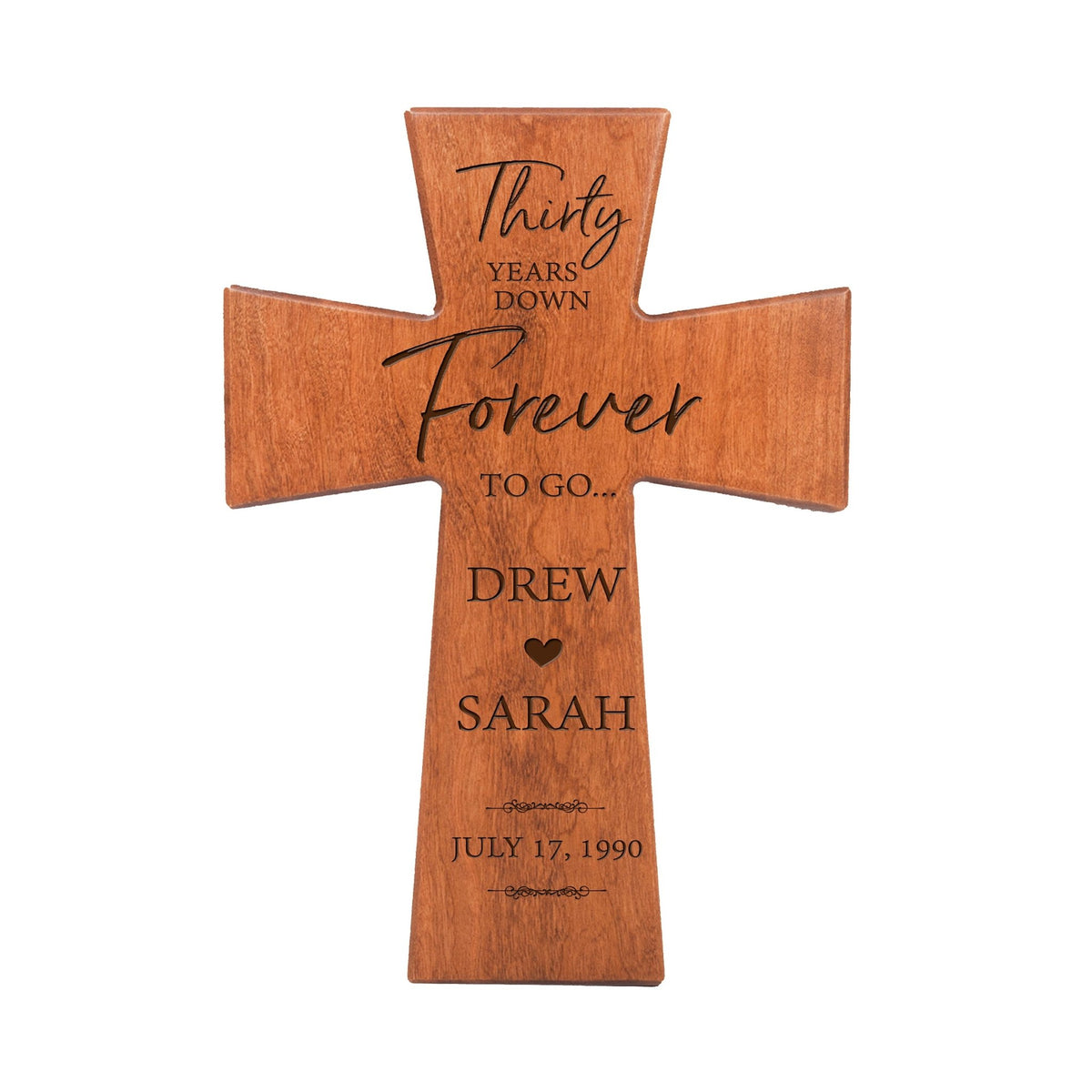 Personalized 30th Wedding Anniversary Hanging Wall Cross - Thirty Years Down - LifeSong Milestones
