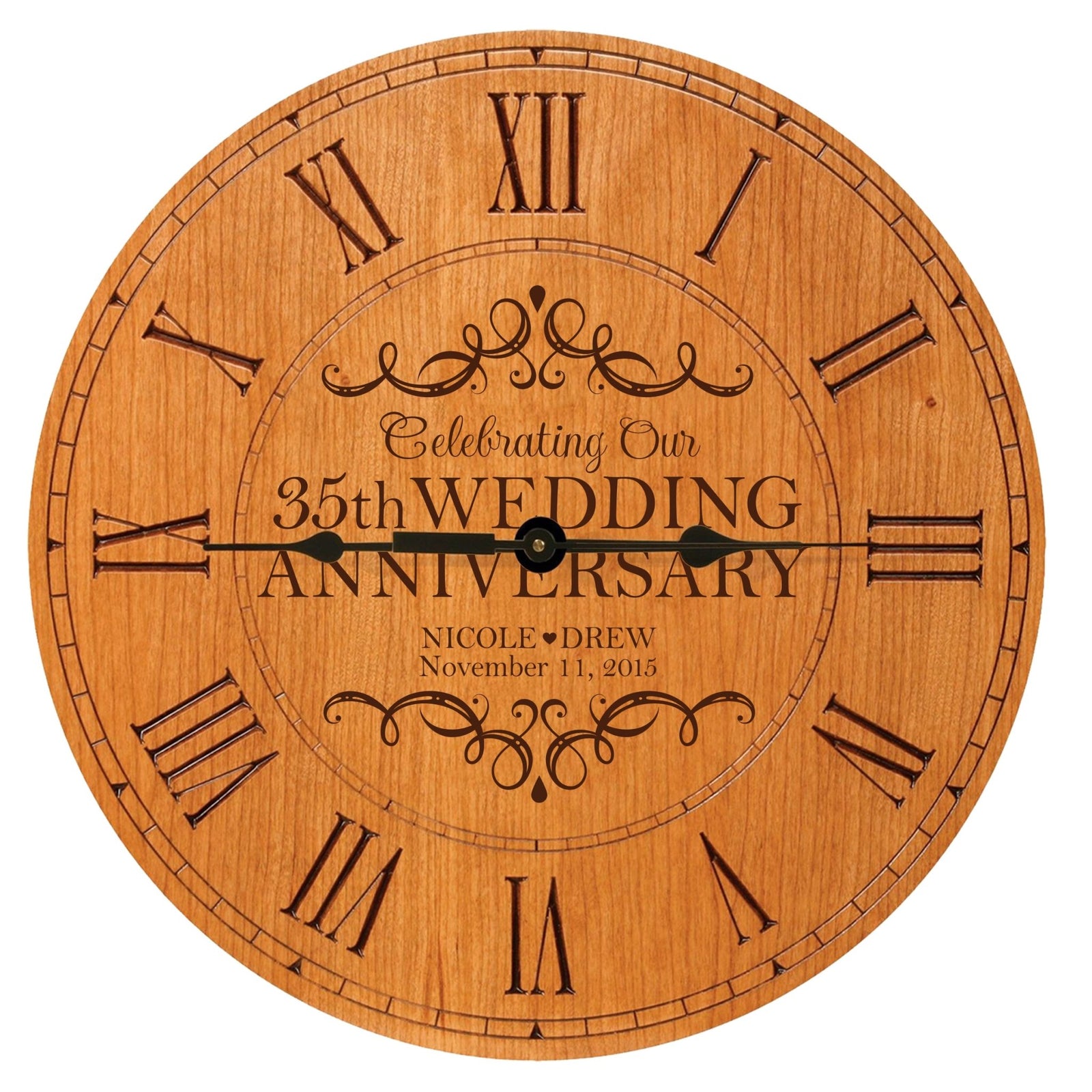 Lifesong Milestones Personalized Engraved Wooden Wall Clock for 35th Wedding Anniversary Gift Ideas