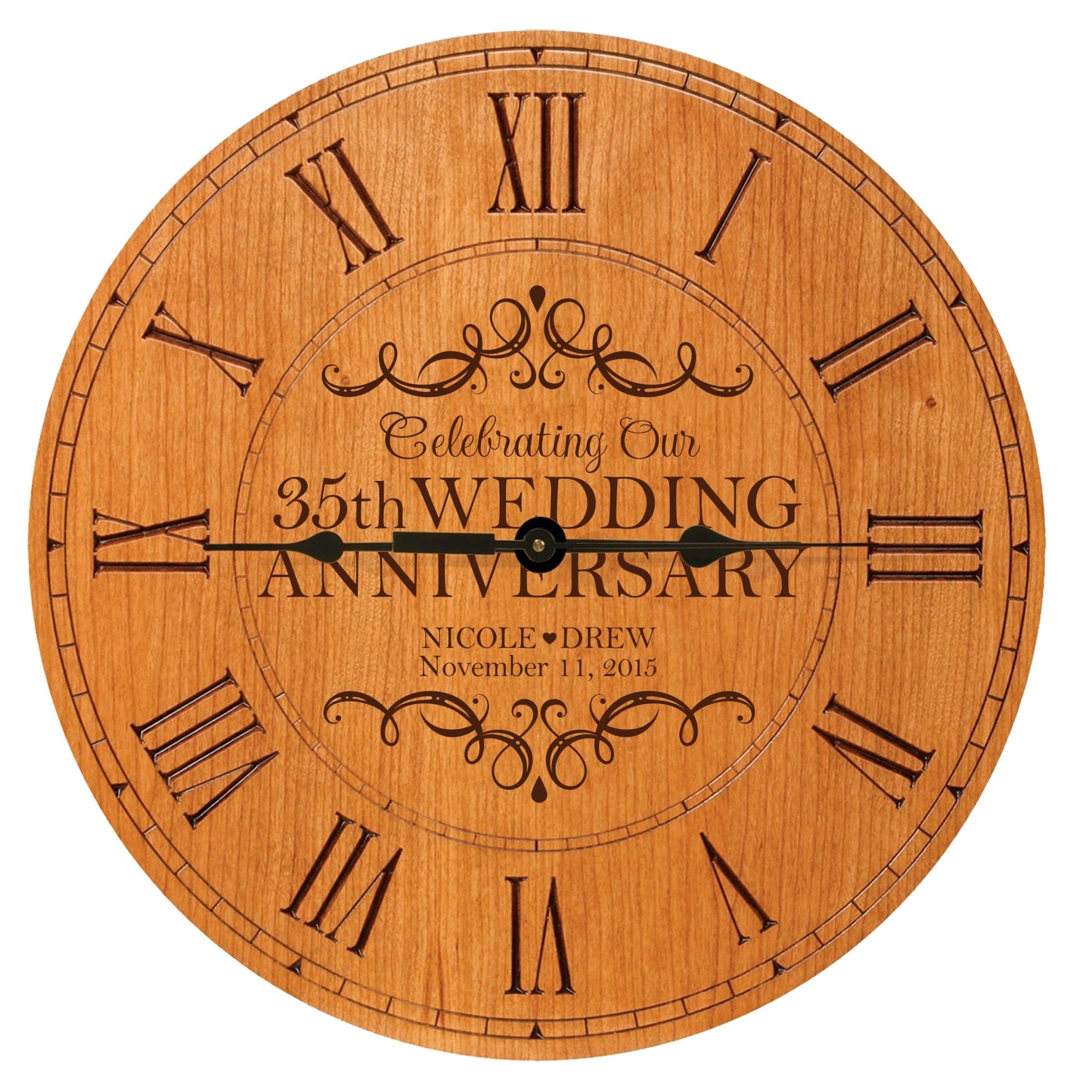 Lifesong Milestones Personalized Engraved Wooden Wall Clock for 35th Wedding Anniversary Gift Ideas
