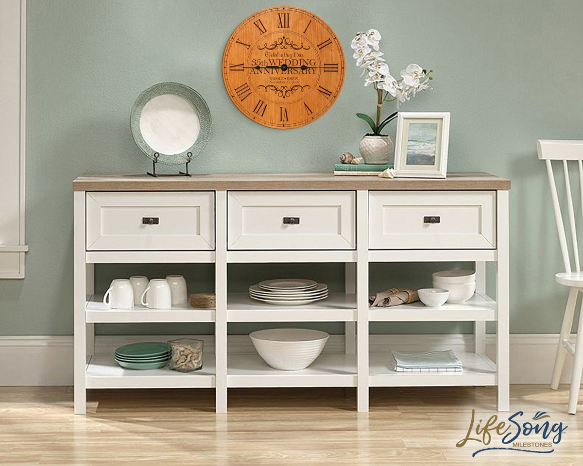Lifesong Milestones Personalized Engraved Wooden Wall Clock for 35th Wedding Anniversary Gift Ideas