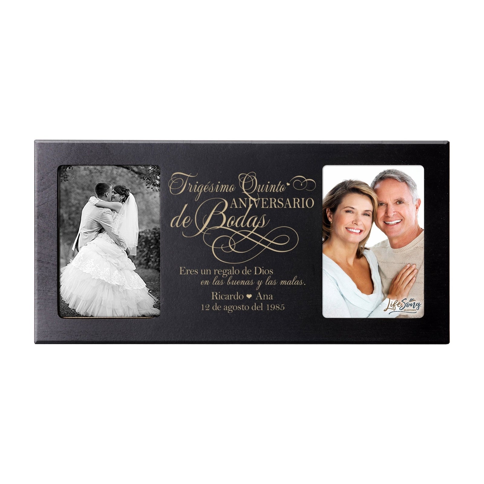 Personalized 35th Anniversary Picture Frame Holds 2-4x6 Photos (Spanish Verse) - LifeSong Milestones