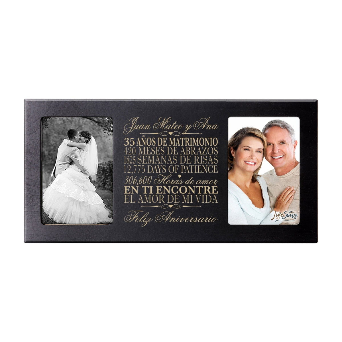 Personalized 35th Anniversary Picture Frame Holds 2-4x6 Photos (Spanish Verse) - LifeSong Milestones
