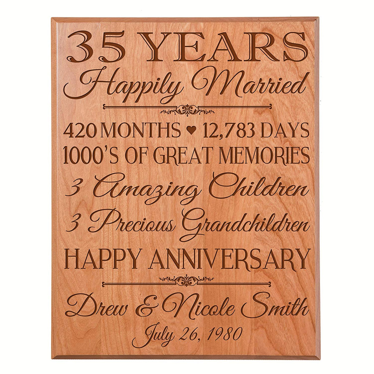 Personalized 35th Anniversary Wall Plaque - Happily Married - LifeSong Milestones