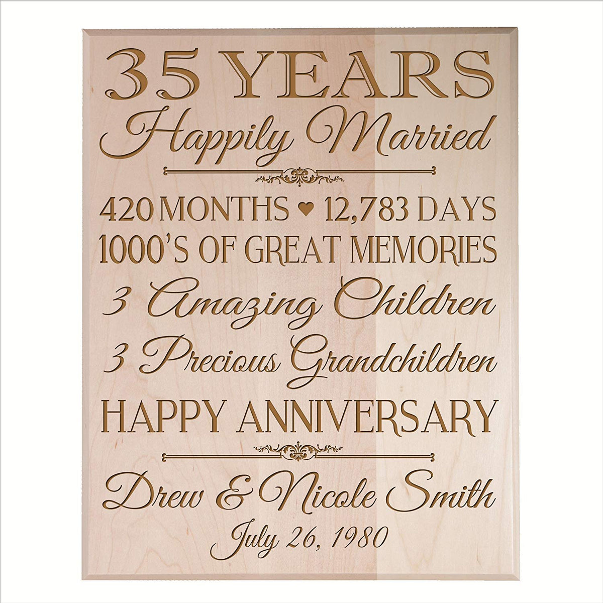 Personalized 35th Anniversary Wall Plaque - Happily Married - LifeSong Milestones