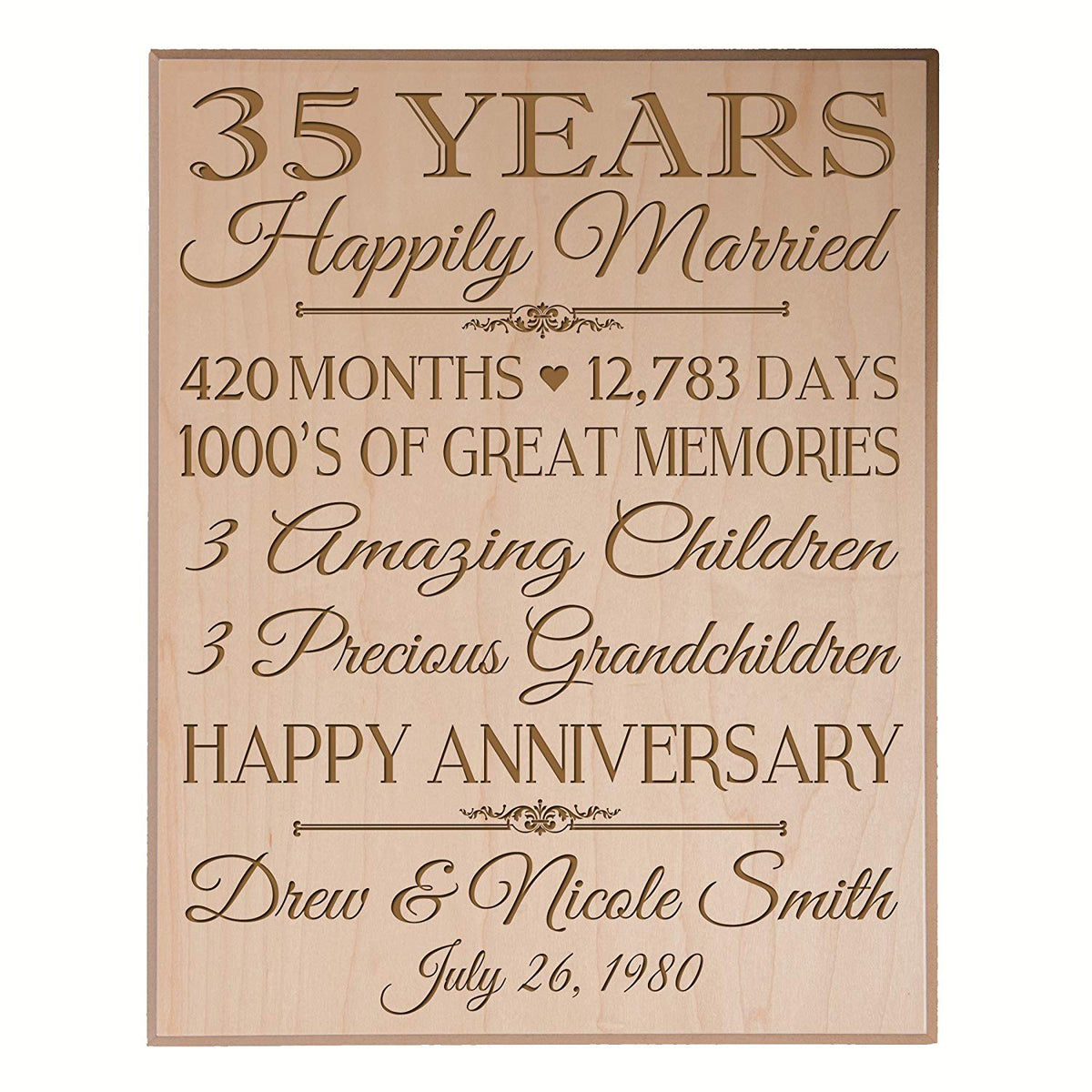 Personalized 35th Anniversary Wall Plaque - Happily Married - LifeSong Milestones
