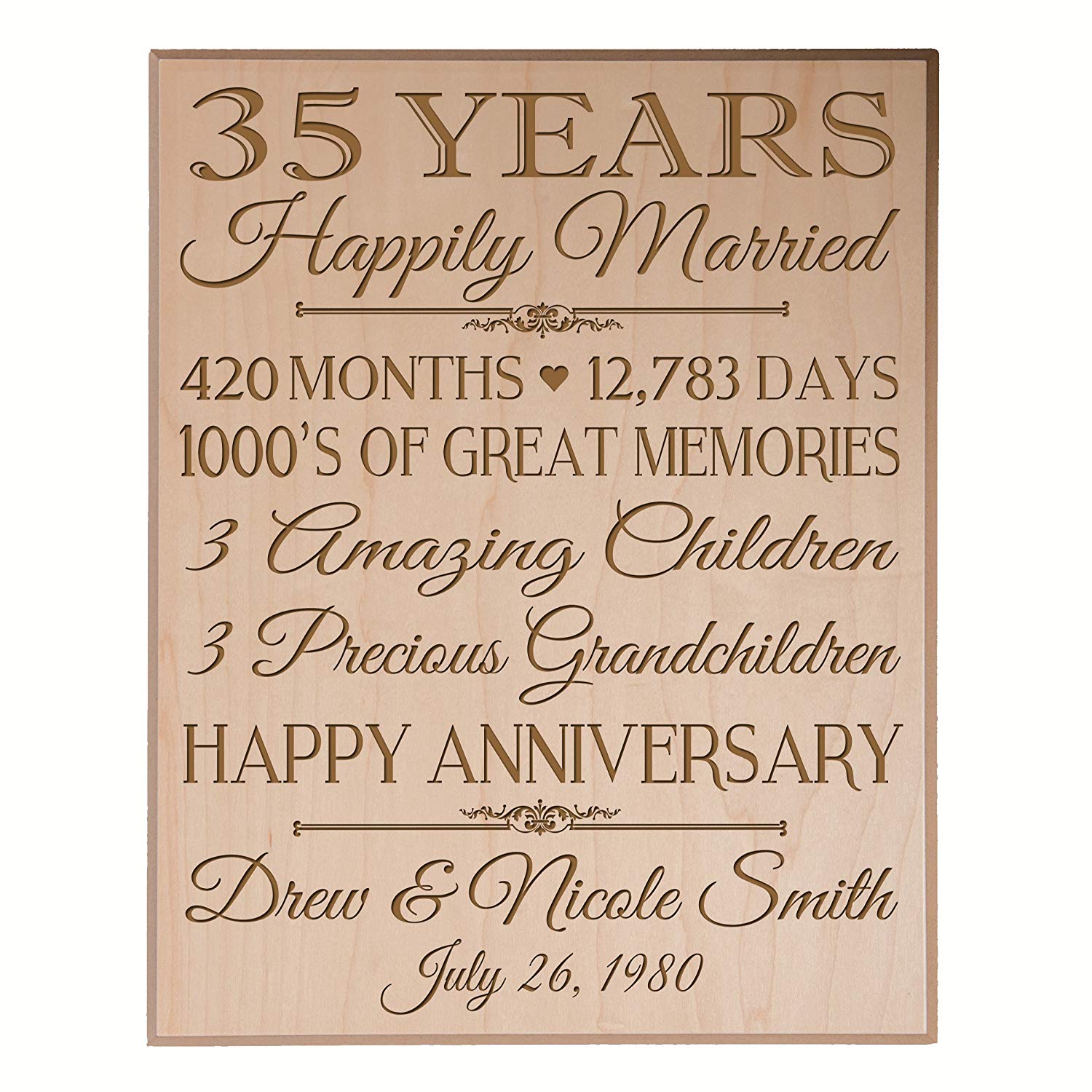 Personalized 35th Anniversary Wall Plaque - Happily Married - LifeSong Milestones