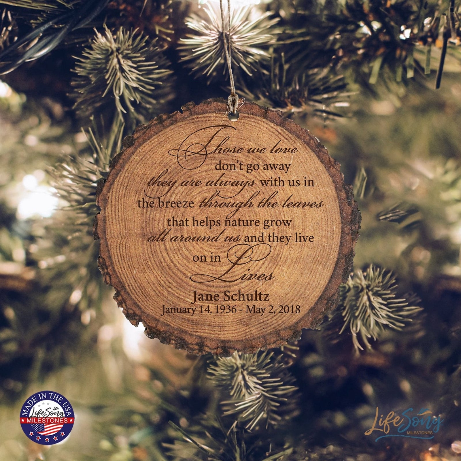 Personalized 3.75” Round Barky Hanging Memorial Ornament For Loss of Loved One - LifeSong Milestones