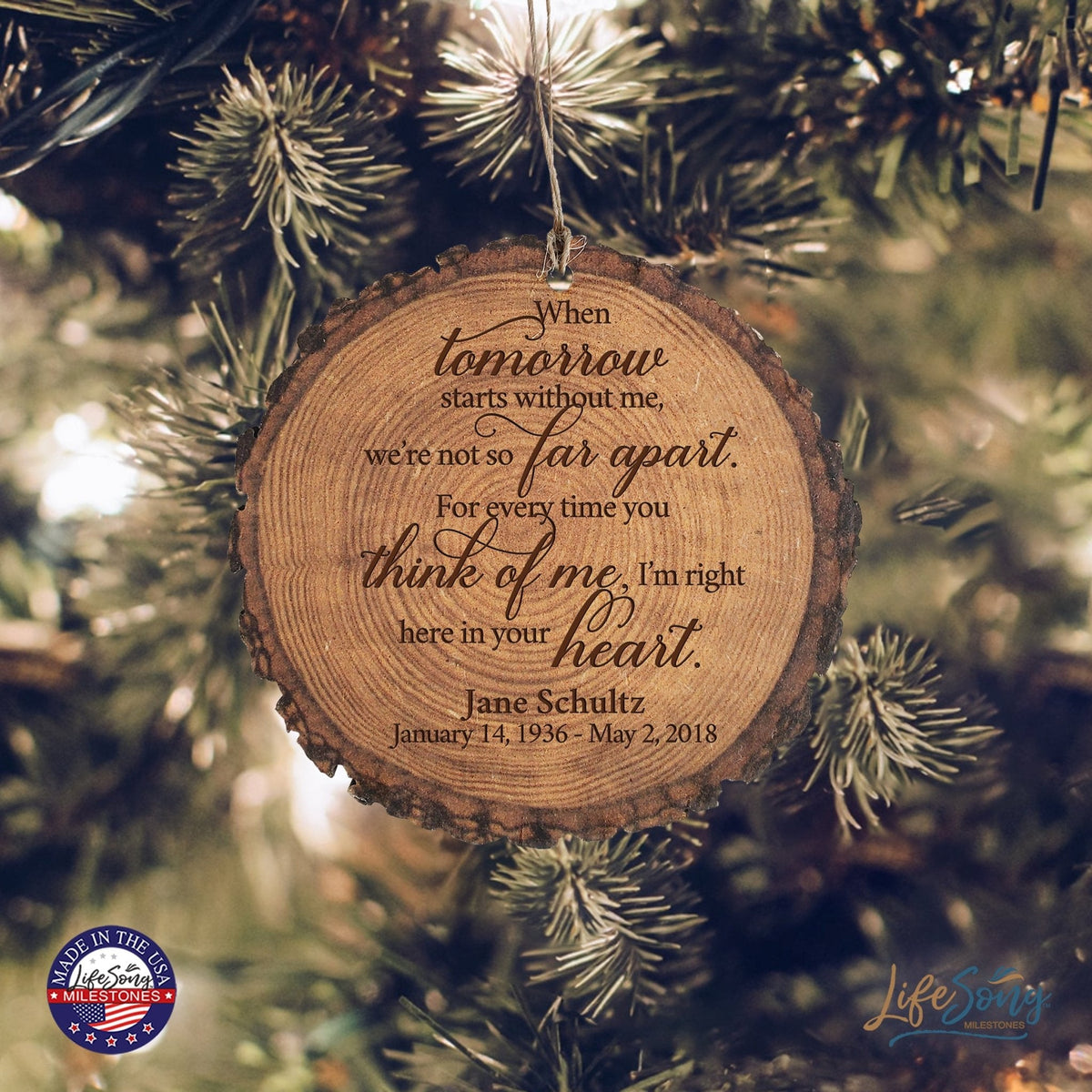 Personalized 3.75” Round Barky Hanging Memorial Ornament For Loss of Loved One - LifeSong Milestones