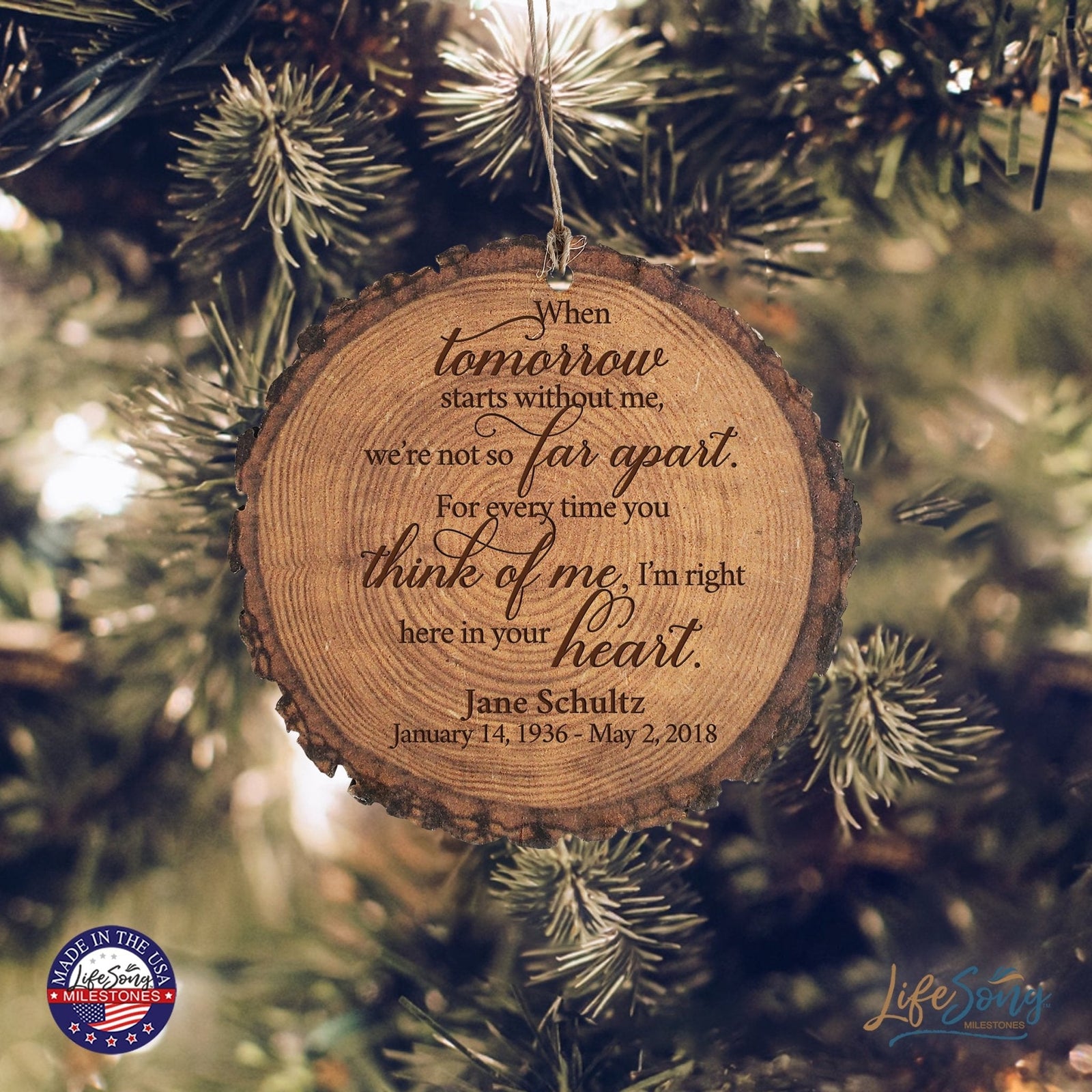 Personalized 3.75” Round Barky Hanging Memorial Ornament For Loss of Loved One - LifeSong Milestones