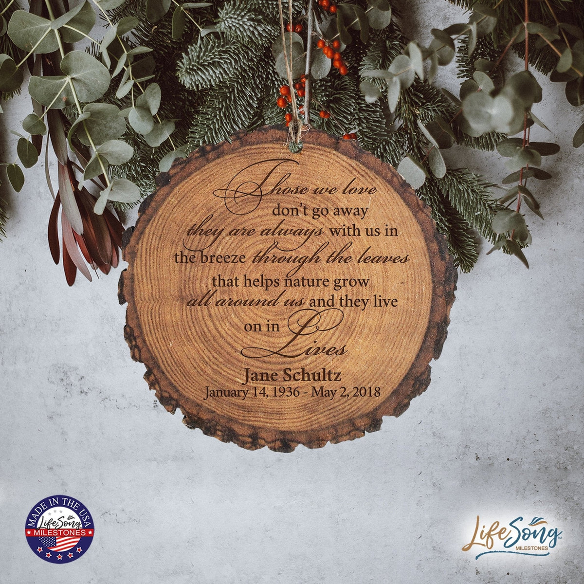 Personalized 3.75” Round Barky Hanging Memorial Ornament For Loss of Loved One - LifeSong Milestones