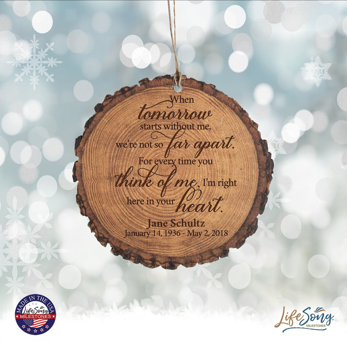 Personalized 3.75” Round Barky Hanging Memorial Ornament For Loss of Loved One - LifeSong Milestones