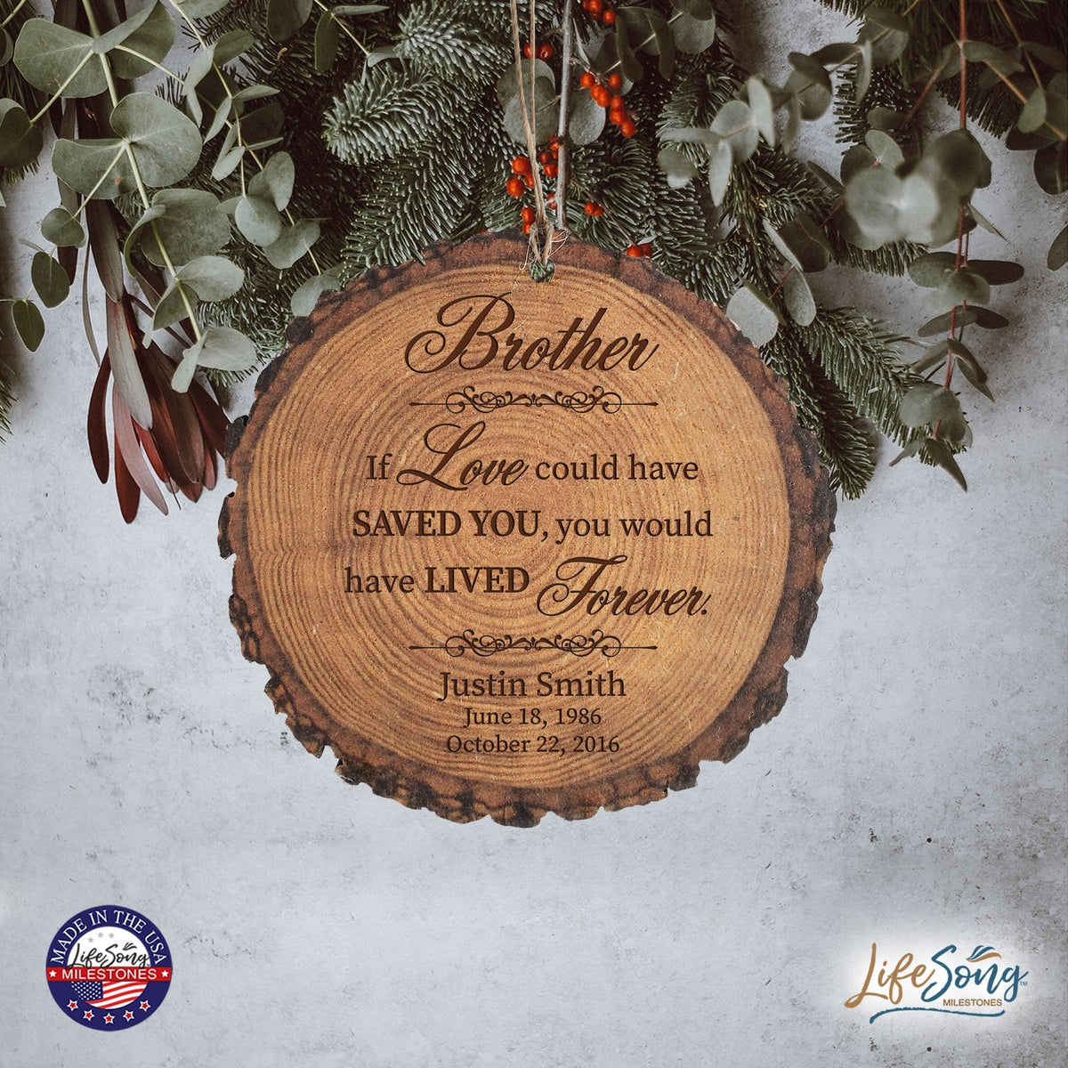 Personalized 3.75” Round Barky Hanging Memorial Ornament For Loss of Loved One - LifeSong Milestones