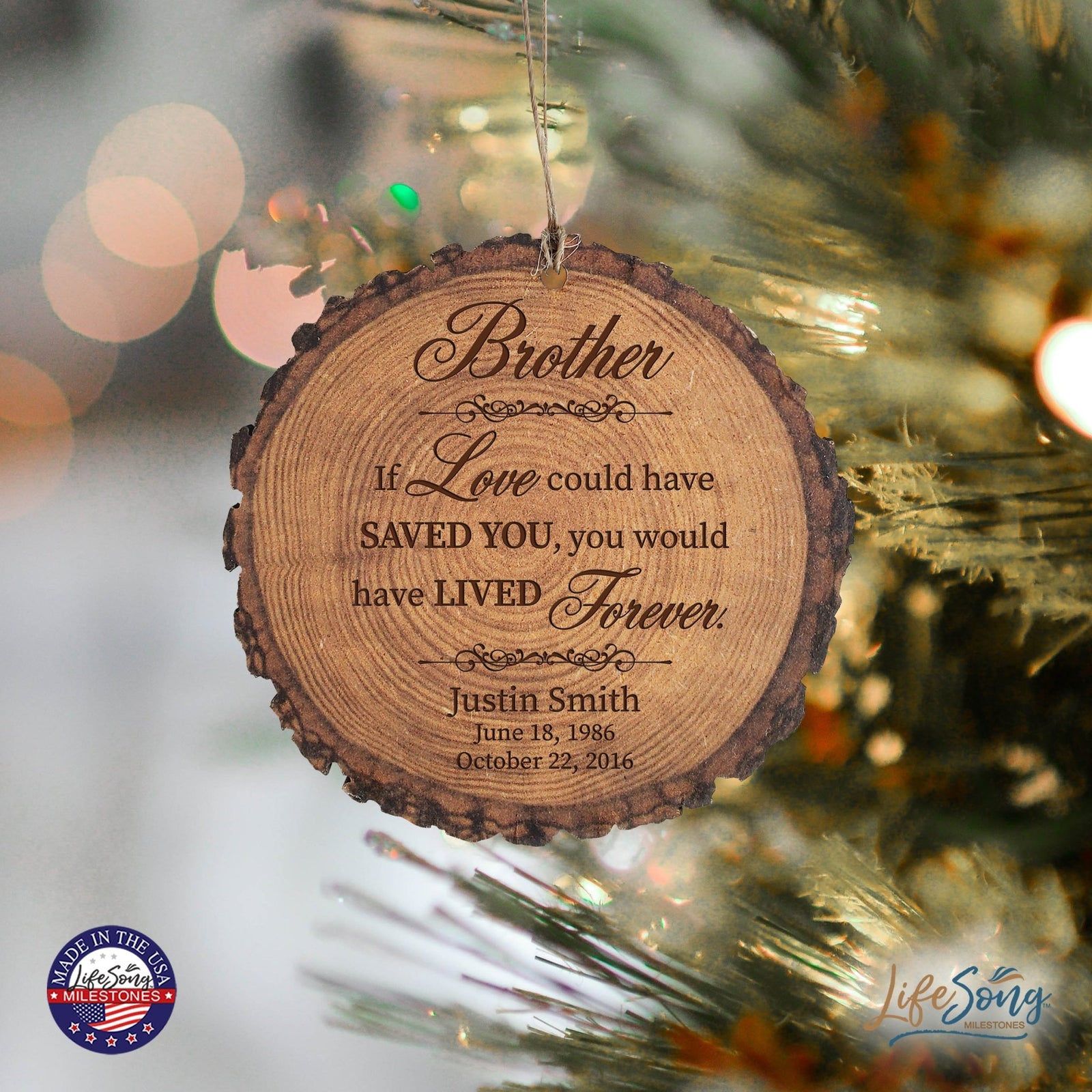 Personalized 3.75” Round Barky Hanging Memorial Ornament For Loss of Loved One - LifeSong Milestones