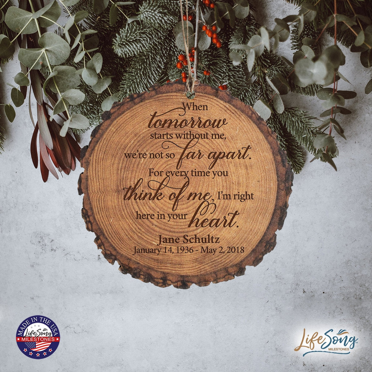 Personalized 3.75” Round Barky Hanging Memorial Ornament For Loss of Loved One - LifeSong Milestones