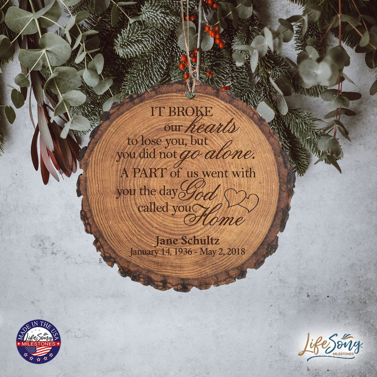 Personalized 3.75” Round Barky Hanging Memorial Ornament For Loss of Loved One - LifeSong Milestones