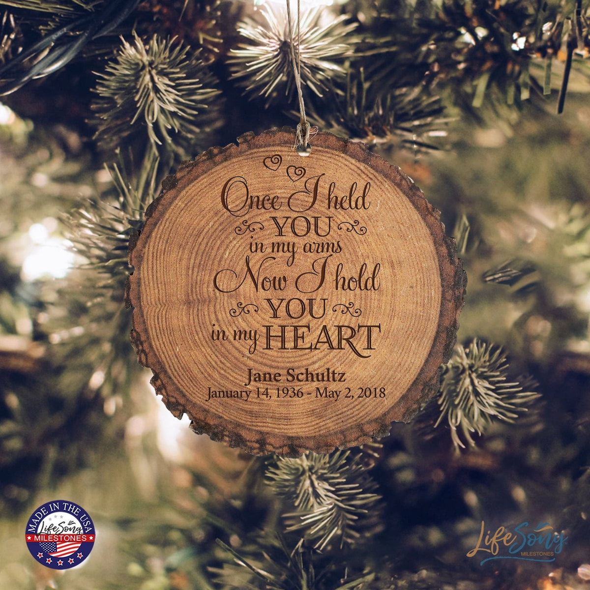 Personalized 3.75” Round Barky Hanging Memorial Ornament For Loss of Loved One - LifeSong Milestones