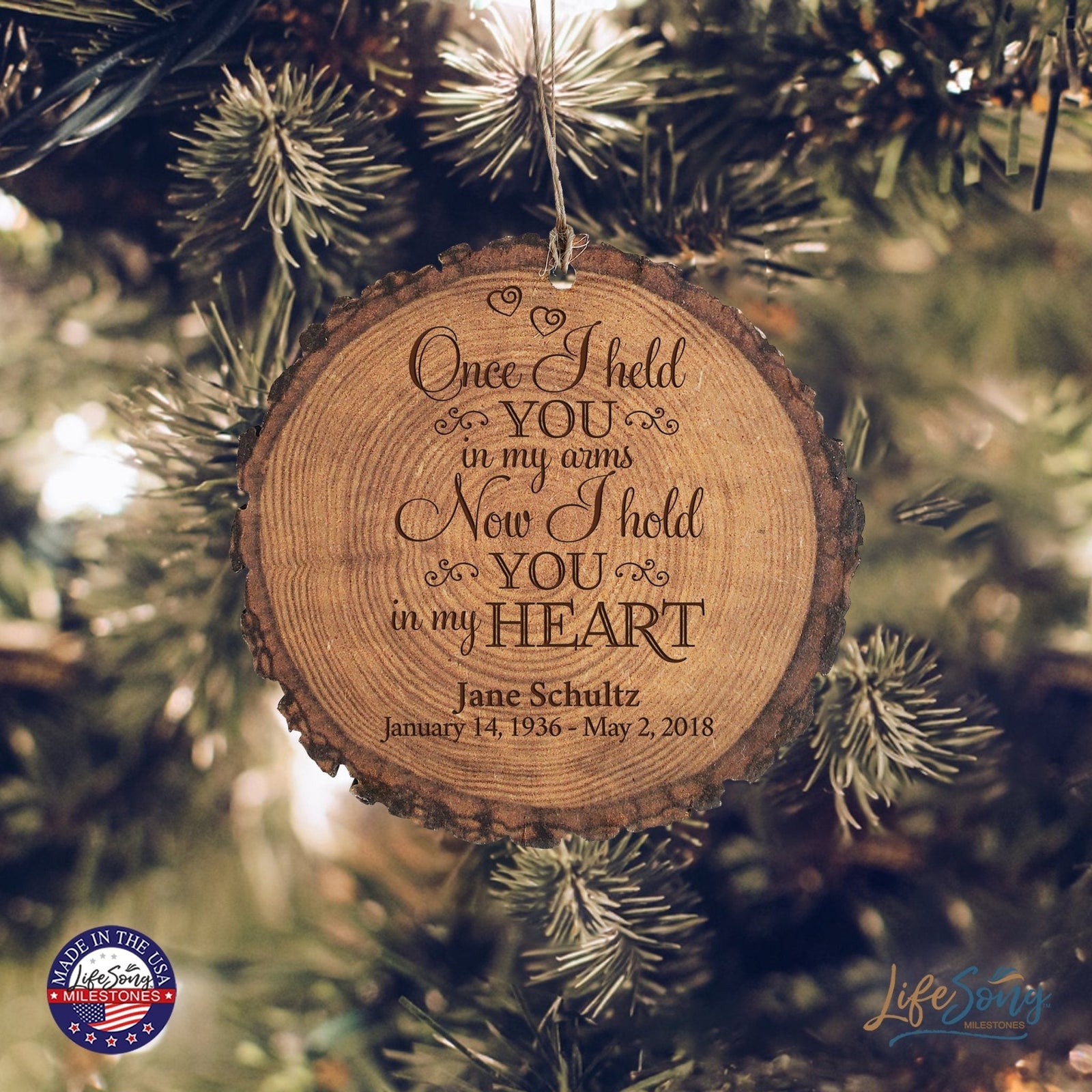 Personalized 3.75” Round Barky Hanging Memorial Ornament For Loss of Loved One - LifeSong Milestones