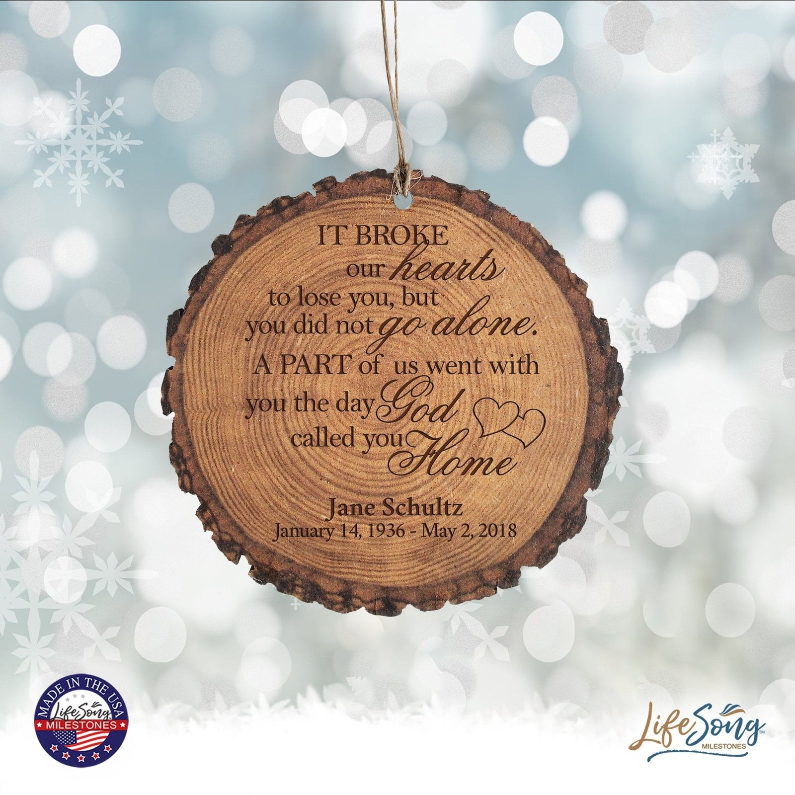 Personalized 3.75” Round Barky Hanging Memorial Ornament For Loss of Loved One - LifeSong Milestones