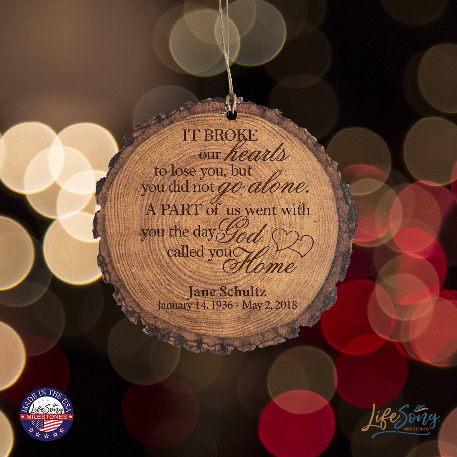 Personalized 3.75” Round Barky Hanging Memorial Ornament For Loss of Loved One - LifeSong Milestones