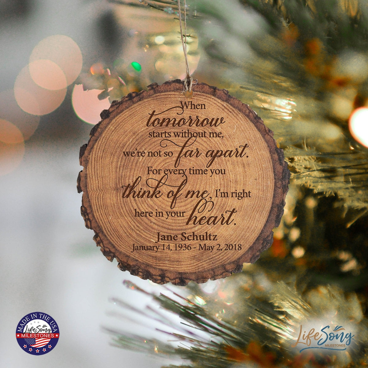 Personalized 3.75” Round Barky Hanging Memorial Ornament For Loss of Loved One - LifeSong Milestones