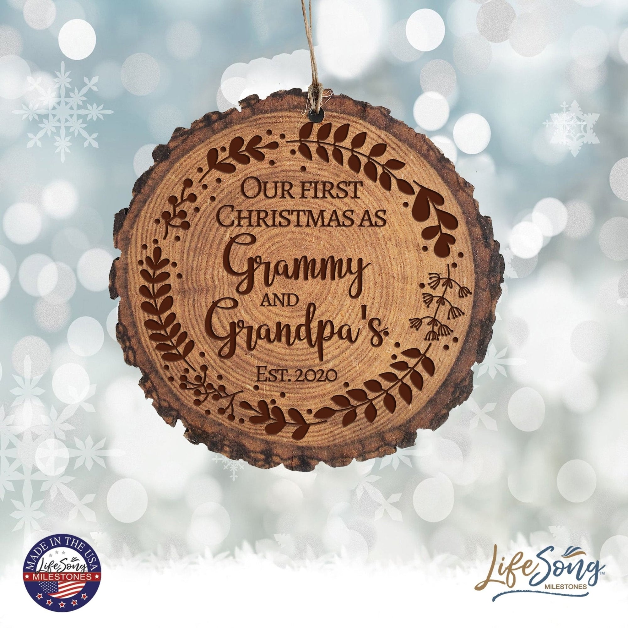 Personalized 3.75in Christmas Barky Ornament for Grandparents - Our First Christmas - LifeSong Milestones