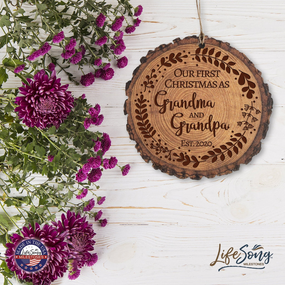 Personalized 3.75in Christmas Barky Ornament for Grandparents - Our First Christmas - LifeSong Milestones