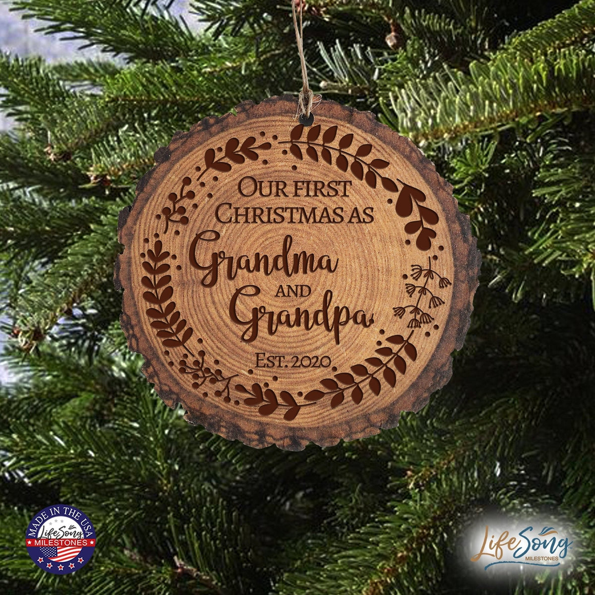 Personalized 3.75in Christmas Barky Ornament for Grandparents - Our First Christmas - LifeSong Milestones