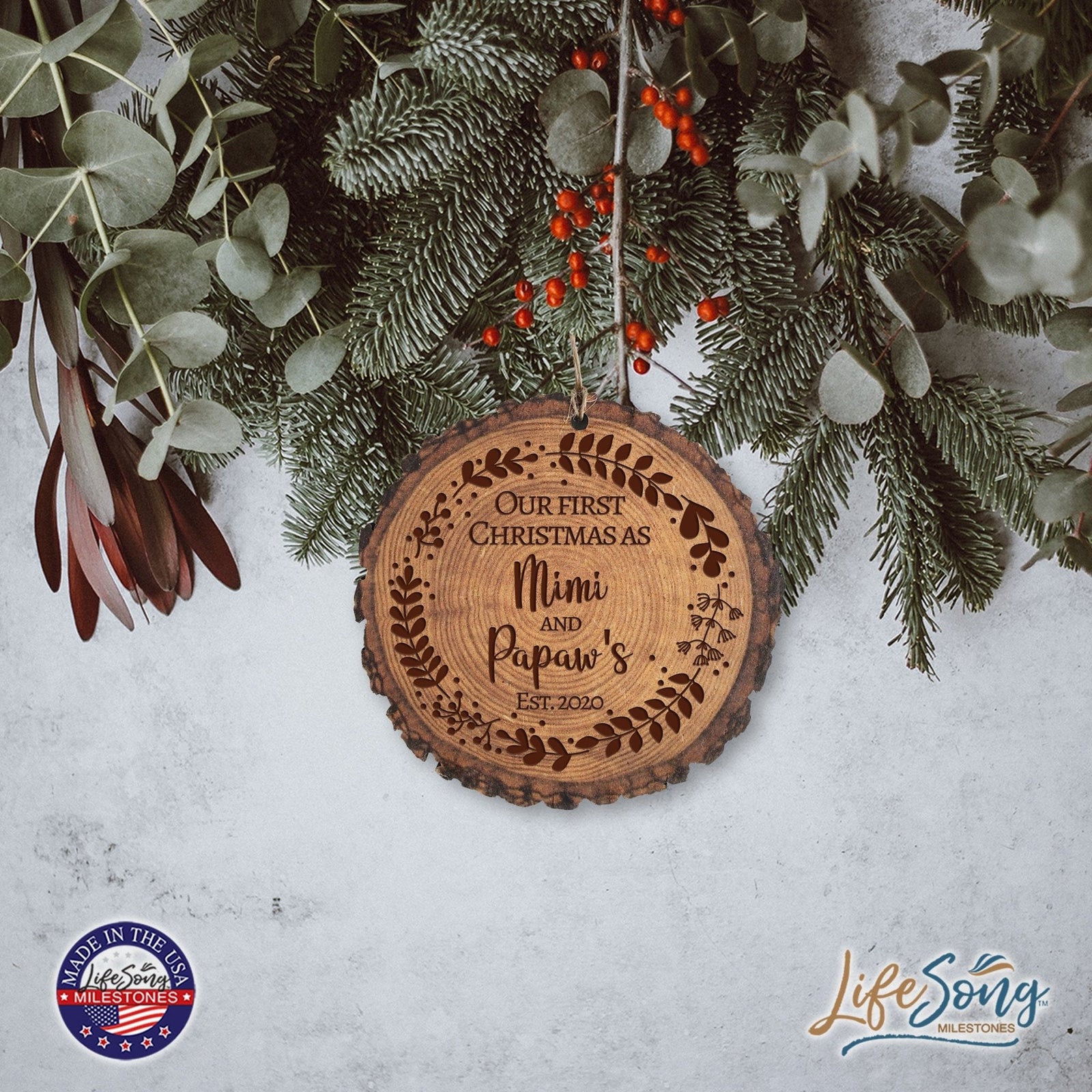 Personalized 3.75in Christmas Barky Ornament for Grandparents - Our First Christmas - LifeSong Milestones