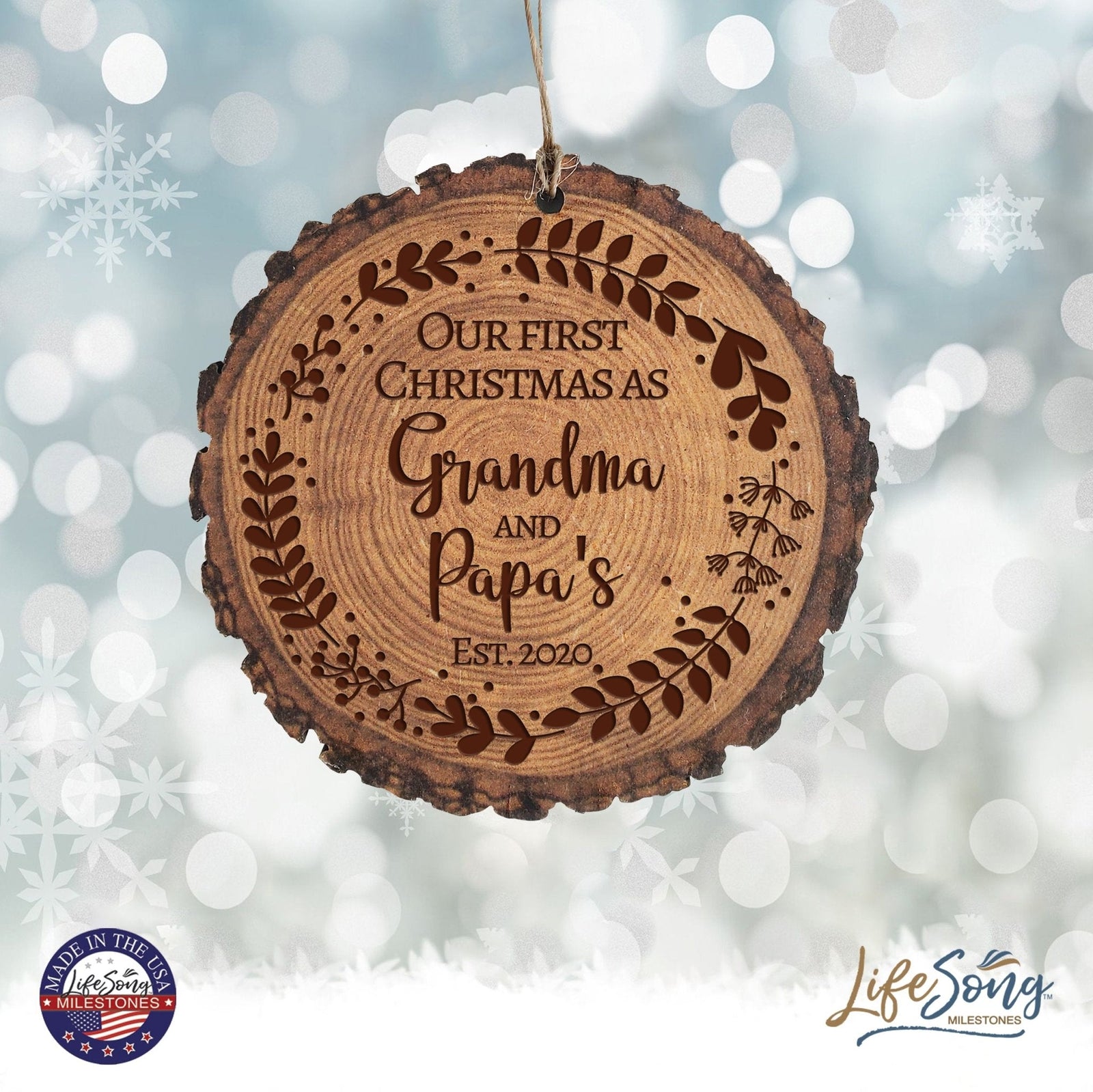 Personalized 3.75in Christmas Barky Ornament for Grandparents - Our First Christmas - LifeSong Milestones