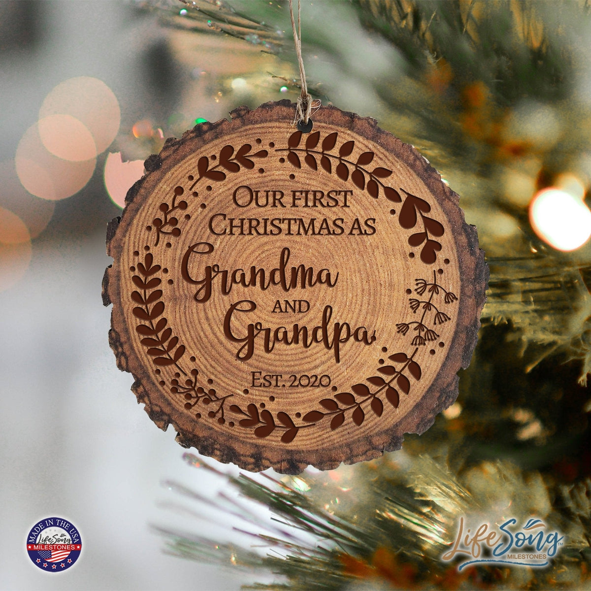 Personalized 3.75in Christmas Barky Ornament for Grandparents - Our First Christmas - LifeSong Milestones
