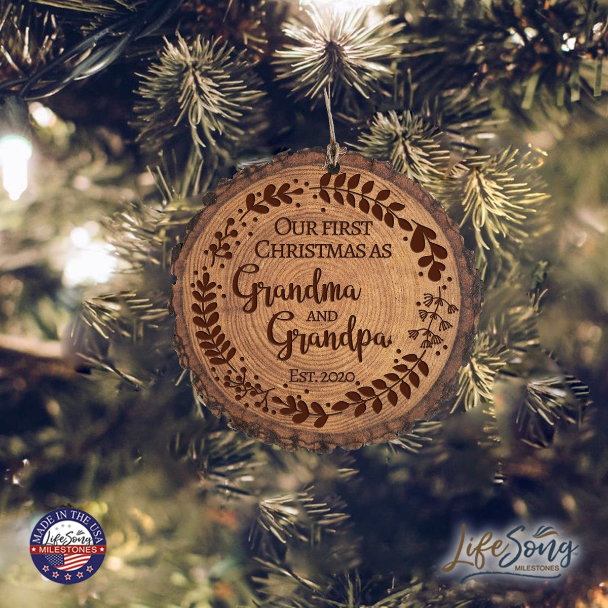 Personalized 3.75in Christmas Barky Ornament for Grandparents - Our First Christmas - LifeSong Milestones