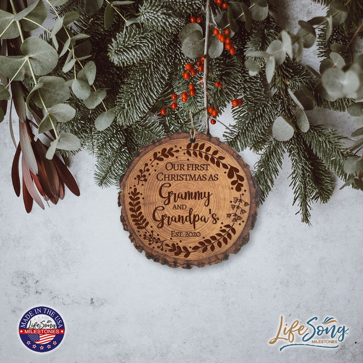 Personalized 3.75in Christmas Barky Ornament for Grandparents - Our First Christmas - LifeSong Milestones