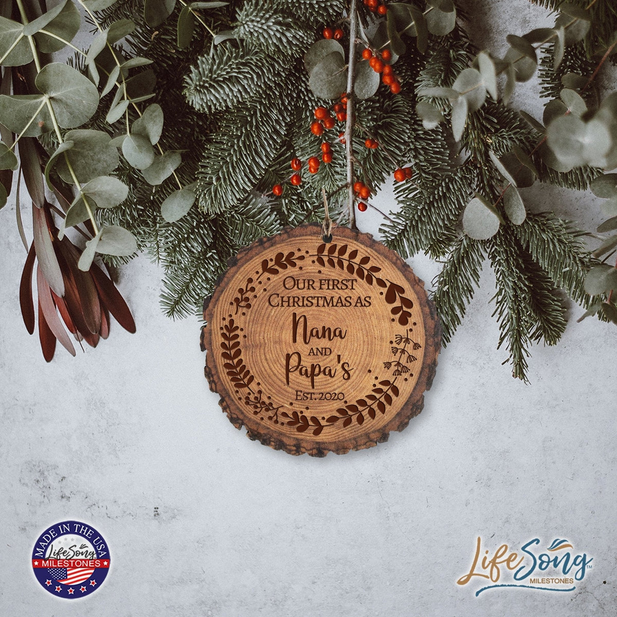 Personalized 3.75in Christmas Barky Ornament for Grandparents - Our First Christmas - LifeSong Milestones