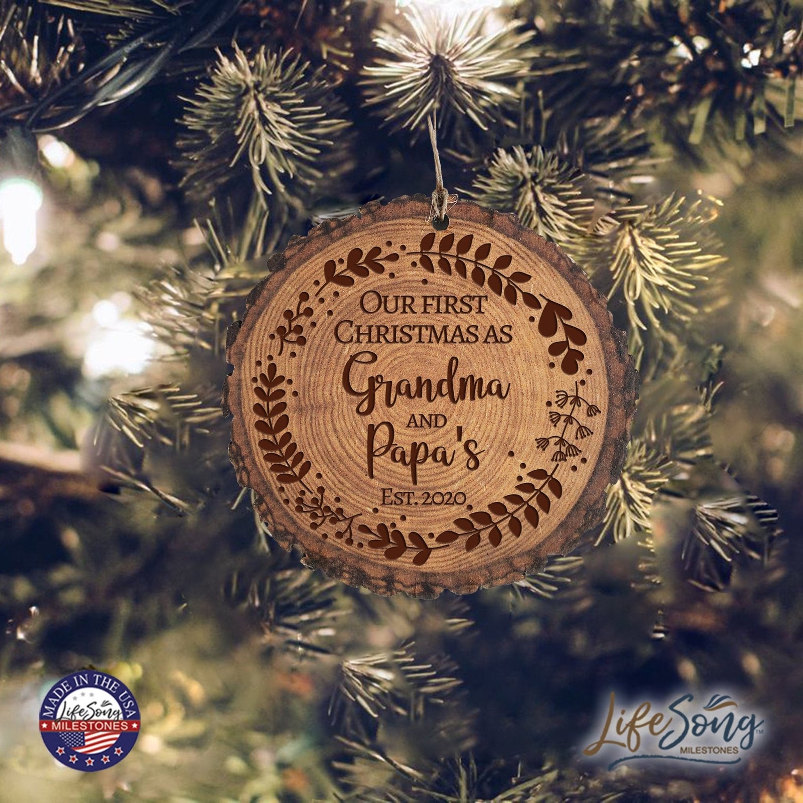 Personalized 3.75in Christmas Barky Ornament for Grandparents - Our First Christmas - LifeSong Milestones