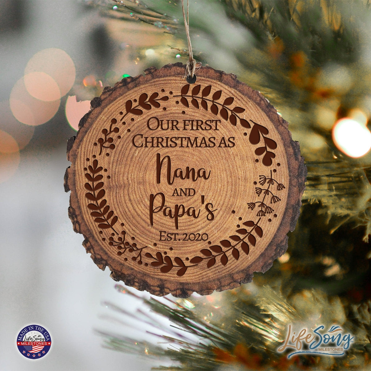 Personalized 3.75in Christmas Barky Ornament for Grandparents - Our First Christmas - LifeSong Milestones