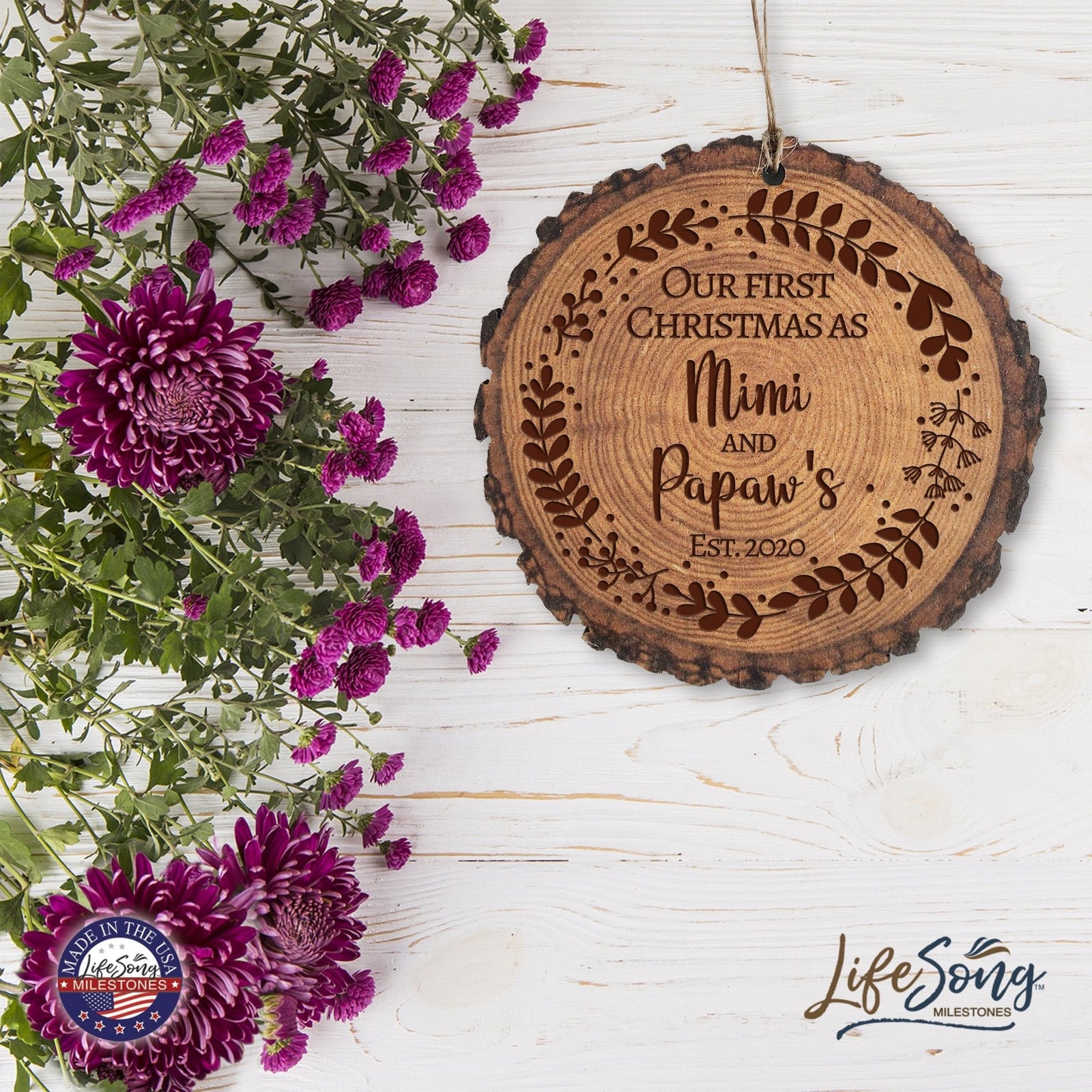 Personalized 3.75in Christmas Barky Ornament for Grandparents - Our First Christmas - LifeSong Milestones