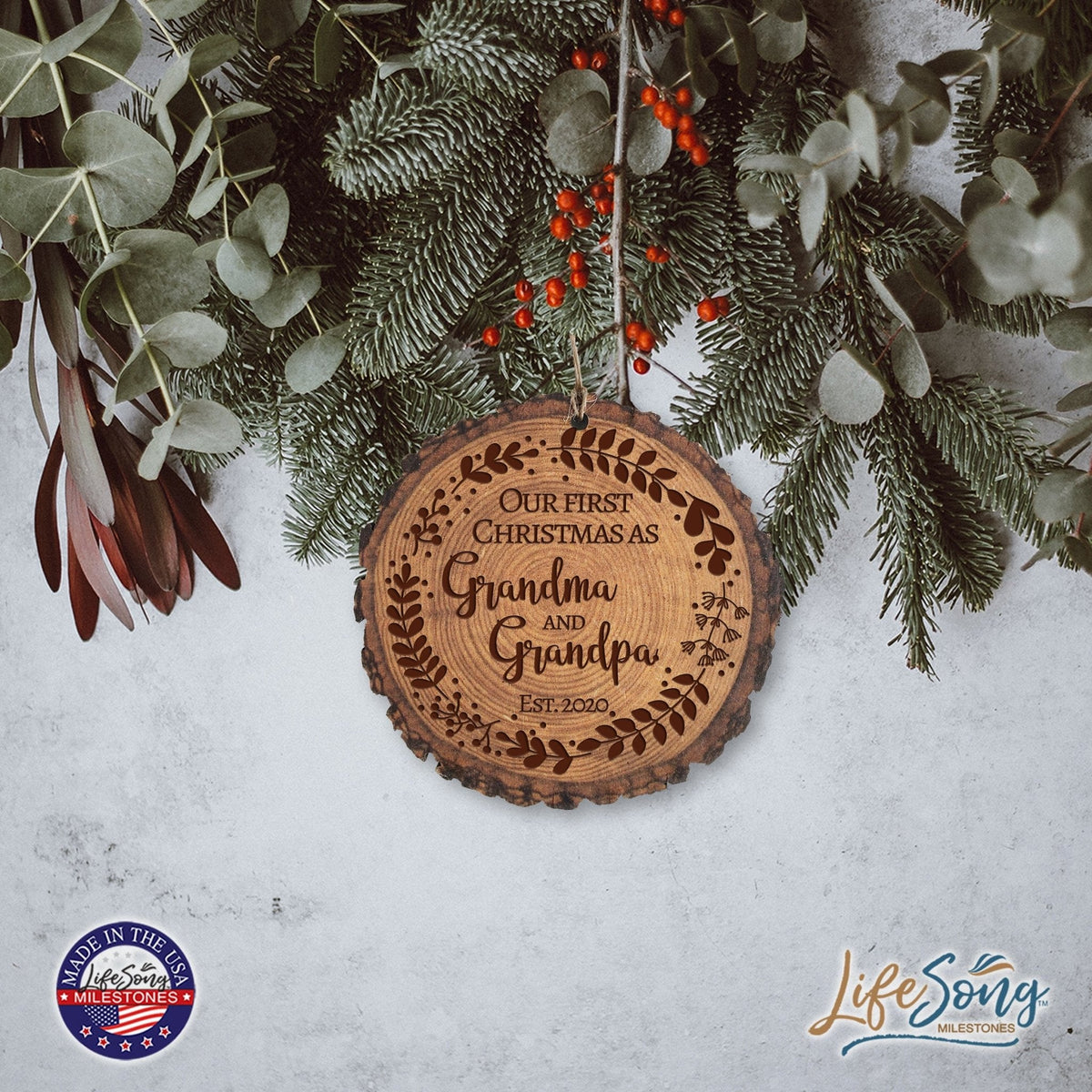 Personalized 3.75in Christmas Barky Ornament for Grandparents - Our First Christmas - LifeSong Milestones