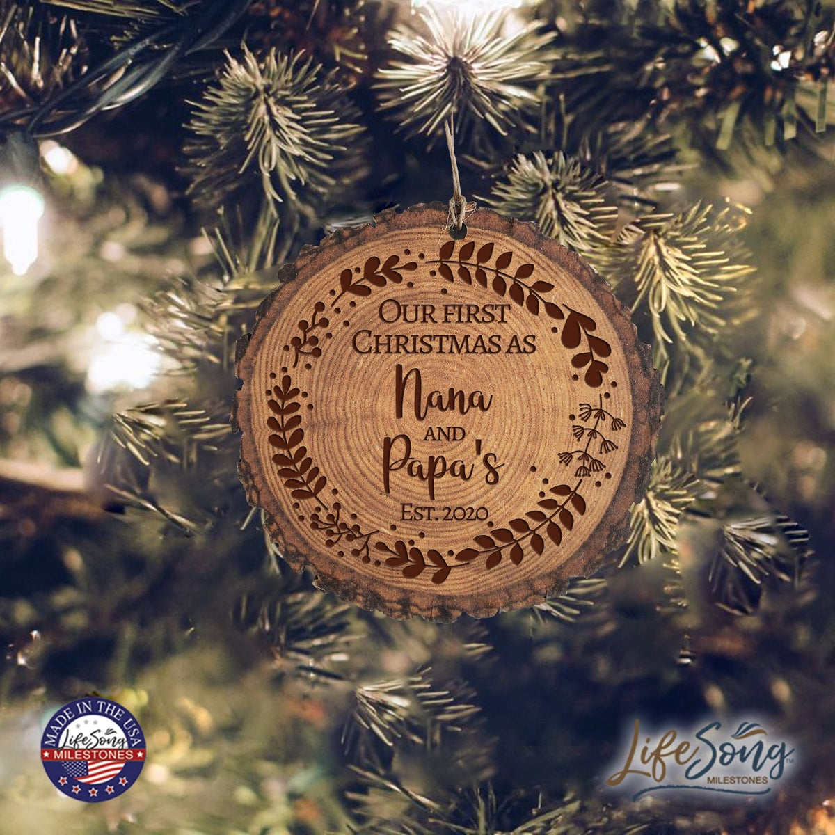 Personalized 3.75in Christmas Barky Ornament for Grandparents - Our First Christmas - LifeSong Milestones