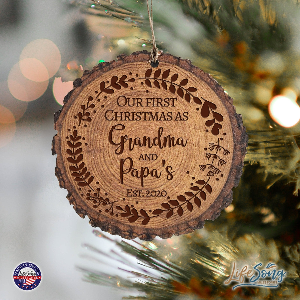 Personalized 3.75in Christmas Barky Ornament for Grandparents - Our First Christmas - LifeSong Milestones