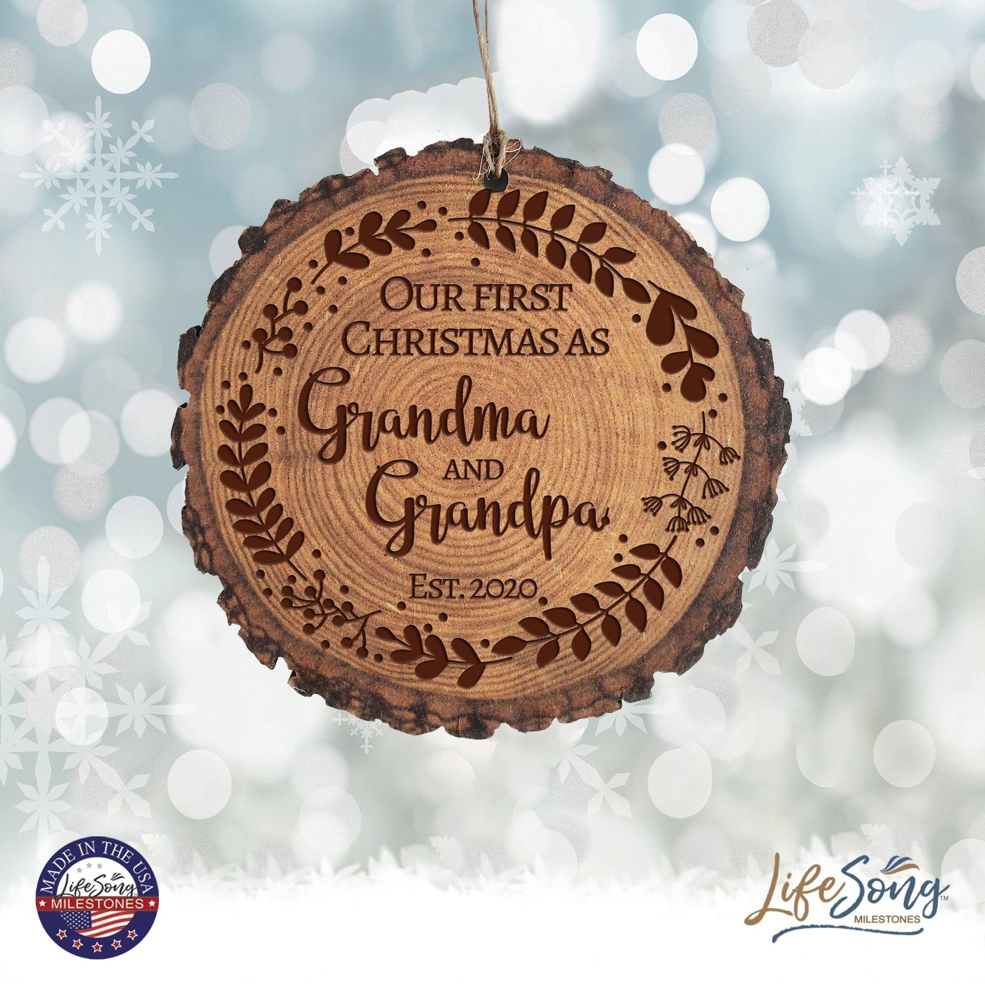 Personalized 3.75in Christmas Barky Ornament for Grandparents - Our First Christmas - LifeSong Milestones